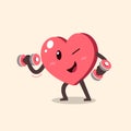 Vector cartoon heart character doing weight training