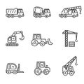 Set of heavy equipment icons in black line design Royalty Free Stock Photo