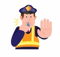 Police patrol blowing whistle and asking someone to stop in cartoon flat illustration vector isolated in white background Royalty Free Stock Photo