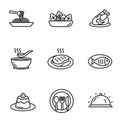 Set of cuisine icons in black line design