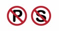 no parking and dont stop, traffic sign symbol. letter p and s cross with circle in flat illustration vector isolated in white back