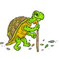 Cartoon old tortoise walking slowly with stick Royalty Free Stock Photo