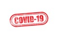 Covid-19, Coronavirus red grunge stamp, vintage rubber badge template isolated on white background. Vector illustration icon. Royalty Free Stock Photo