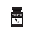 Probiotics bottle with pill sign. Medicine icon isolated on white background. Healthy symbol. Medicament and capsule.