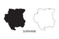 Suriname map vector, isolated on white background. Black template, flat earth. Simplified, generalized with round corners.