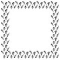 Square frame from hand-drawn abstract meditative black flowers decorated with stripes on a white background. Template with place f