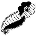 Abstract hand-drawn black and white opened flower bud with stripes and loops. Decorative isolated indian doodle.