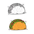 Taco doodle vector illustration in cute hand drawn style