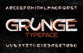 Grunge alphabet font. Muddy uppercase letters and numbers. Halftone background.