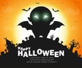 Happy halloween party poster, Cute Little Dracula Vampire silhouette under the moon, halloween banner, halloween trick or Treatin