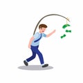 Tired worker chasing money, greedy business man in cartoon flat illustration vector isolated in white background
