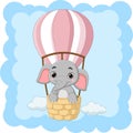 Cartoon baby elephant riding a hot air balloon Royalty Free Stock Photo