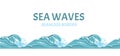 Sea waves seamless pattern, border. Vector illustration of blue ocean water