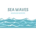 Sea waves seamless border. Vector illustration of blue water