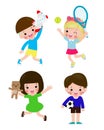 Set of children with toys isolated on Background vector illustration.