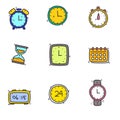 Set of clock icons in colorful doodle hand drawn style Royalty Free Stock Photo