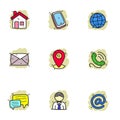 Set of contacts icons in colorful doodle design