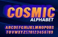 Cosmic alphabet font. High speed effect letters and numbers in retro style.