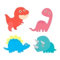 Set of Cute Cartoon Dinosaurs. Funny isolated characters on white background. vector illustration. Royalty Free Stock Photo