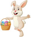 Cartoon rabbit holding easter eggs in basket