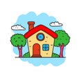 House vector illustration in cute colorful hand drawn style Royalty Free Stock Photo