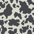 Cow skin texture, black and white spot repeated seamless pattern. Animal print dalmatian dog stains. Vector Royalty Free Stock Photo