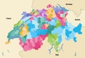 Switzerland vector map showing cantonal, districts and municipal boundaries Royalty Free Stock Photo