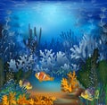 Underwater wallpaper with tropical fish, vector Royalty Free Stock Photo