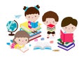 Cute kids reading book, set of children with books, Happy Children while Reading Books, education concept  Vector Illustration Royalty Free Stock Photo