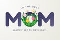 Happy mother`s day greeting card with flowers and grass papercut style.