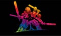 Group of Cricket players action cartoon sport graphic Royalty Free Stock Photo