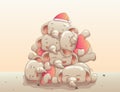 Group of cute baby elephants happy waiting christmas day. vector hand drawn cartoon art style Royalty Free Stock Photo