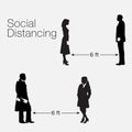 A social distancing graphic with realistic silhouettes