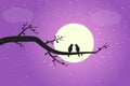 Two birds in love on a branch in the moonlight shadow Royalty Free Stock Photo