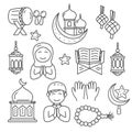 Set of islamic doodle vector illustration in cute hand drawn style