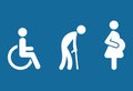 Symbol Priority Disable Passenger Elderly passenger Pregnant Old man Woman with infant child baby orthopedic wheelchair crutches Royalty Free Stock Photo