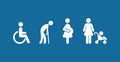 Symbol Priority Disable Passenger Elderly passenger Pregnant Old man Woman with infant child baby orthopedic wheelchair crutches Royalty Free Stock Photo