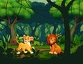 Wild lions in the jungle scene