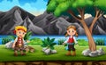 Pirate boy and girl in the nature background