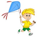 A boy fly a kite cartoon vector illustration Royalty Free Stock Photo