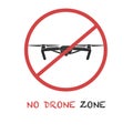 No drone zone sign. Drones are prohibited concept. Icon with the text