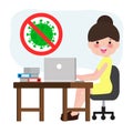 Coronavirus quarantine concept. woman working at home. stay at home, female sitting and working on laptop. people with computer. Royalty Free Stock Photo