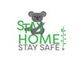 Stay Home Sign with Cute Cartoon Koala Bear