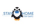 Stay Home Sign, Cute Cartoon Penguin Doctor with Mask