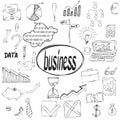 Set of business doodles icons, hand drawn vector illustration with business and finance elements Royalty Free Stock Photo