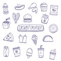 Fast food doodles vector illustration in cute hand drawn style Royalty Free Stock Photo