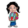 Girl with Malay school uniform and backpack ready go to school