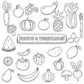 Fruits and vegetables doodles collection in cute hand drawn style Royalty Free Stock Photo