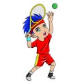 Cartoon boy playing tennis ball Royalty Free Stock Photo