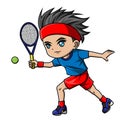 Cartoon boy playing tennis ball Royalty Free Stock Photo